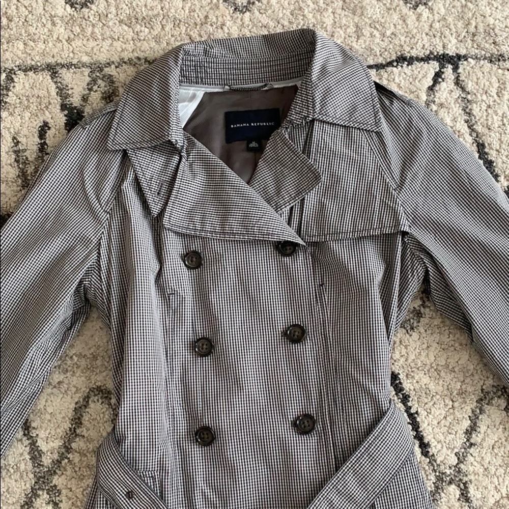 Black and white check trench coat